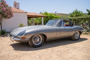 Gray Jaguar E-Type on Sand